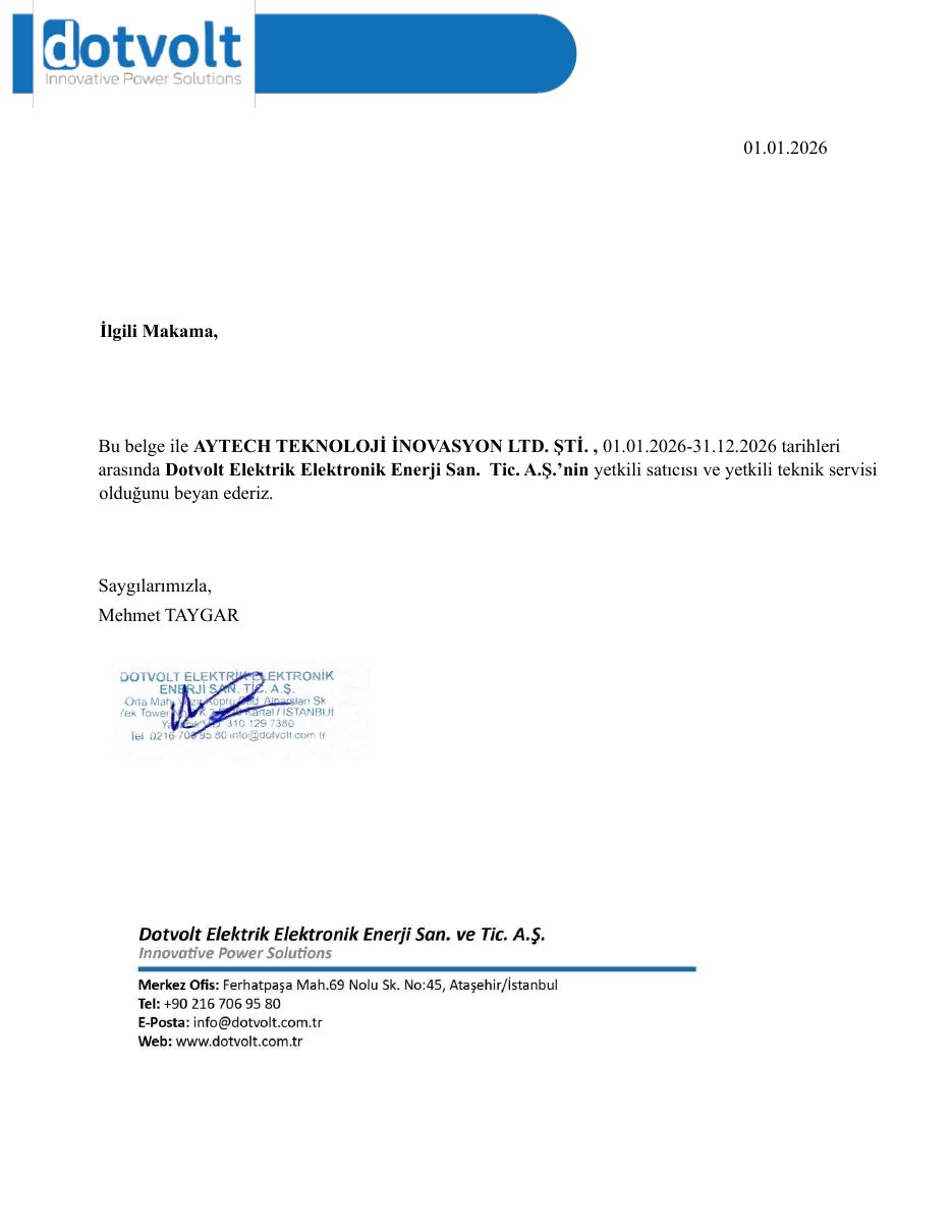 Dotvolt — Yetkili Satıcı ve Yetkili Teknik Servis Belgesi — Aytech Teknoloji