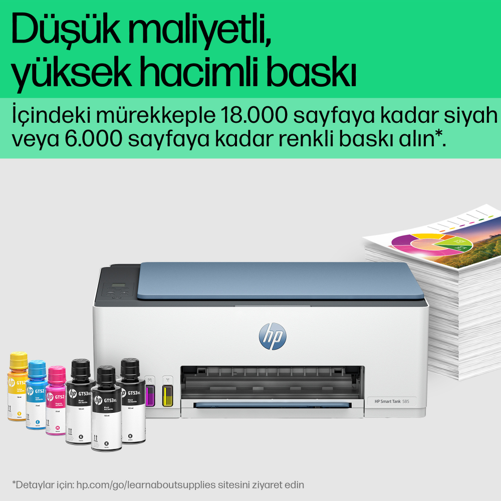 HP Smart Tank 585 (1F3Y4A) Wi-Fi Renkli Tanklı Yazıcı | Tarayıcı + Fotokopi Çok Fonksiyonlu
